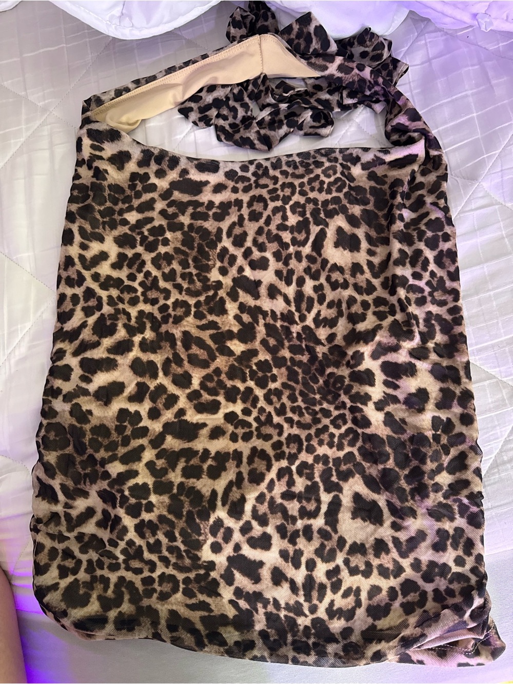 Leopard Print Satin Halter Top in Brown